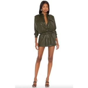 Amanda Uprichard x Revolve Faux Leather Fritzi Dress in Olive XS